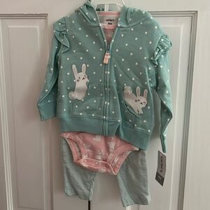 Baby outfit- leggings, short sleeve onesie and jacket. Size 9 months. New